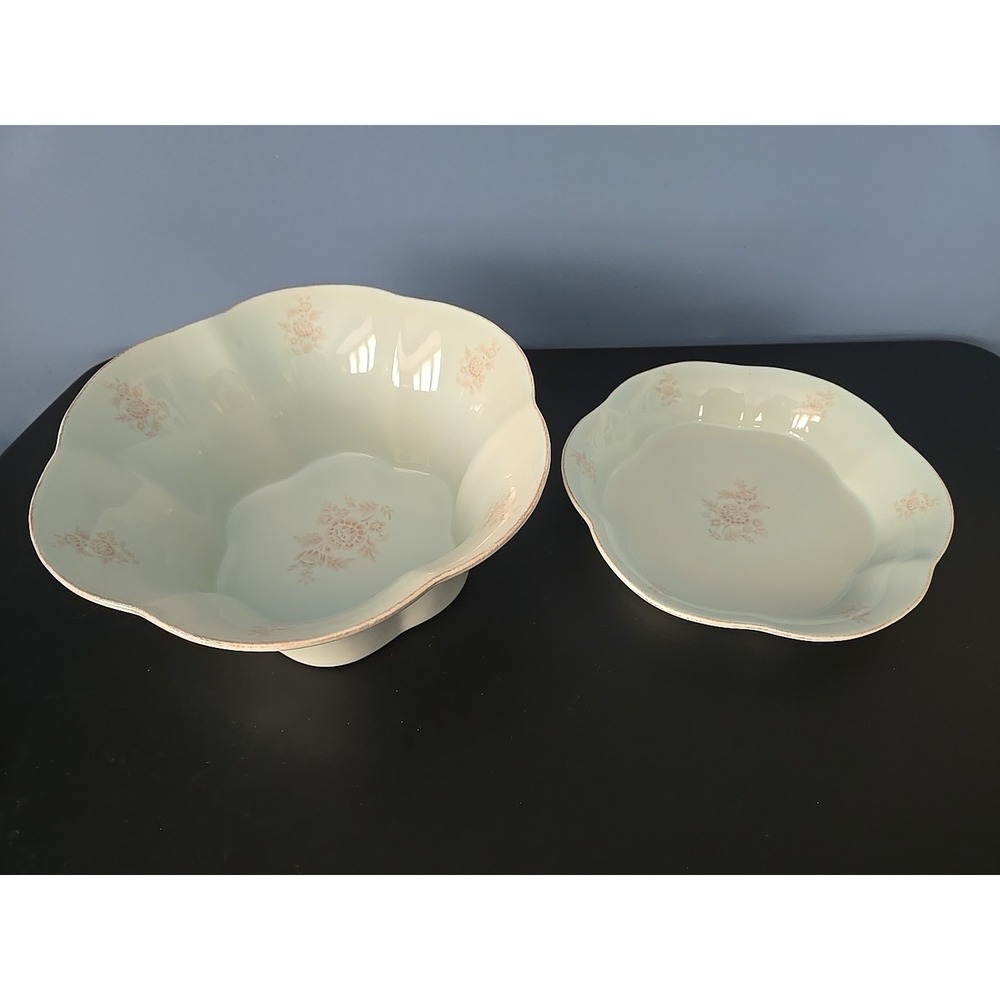 2 Light Blue With Flowers Stoneware By Grestel Deco Baking Dish Made in Portugal